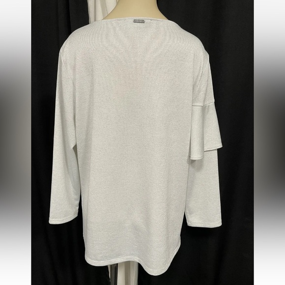 Ivanka Trump Sweater Pullover Asymmetric Ruffle Long Silver Womens Top Sparkle - Picture 4 of 16